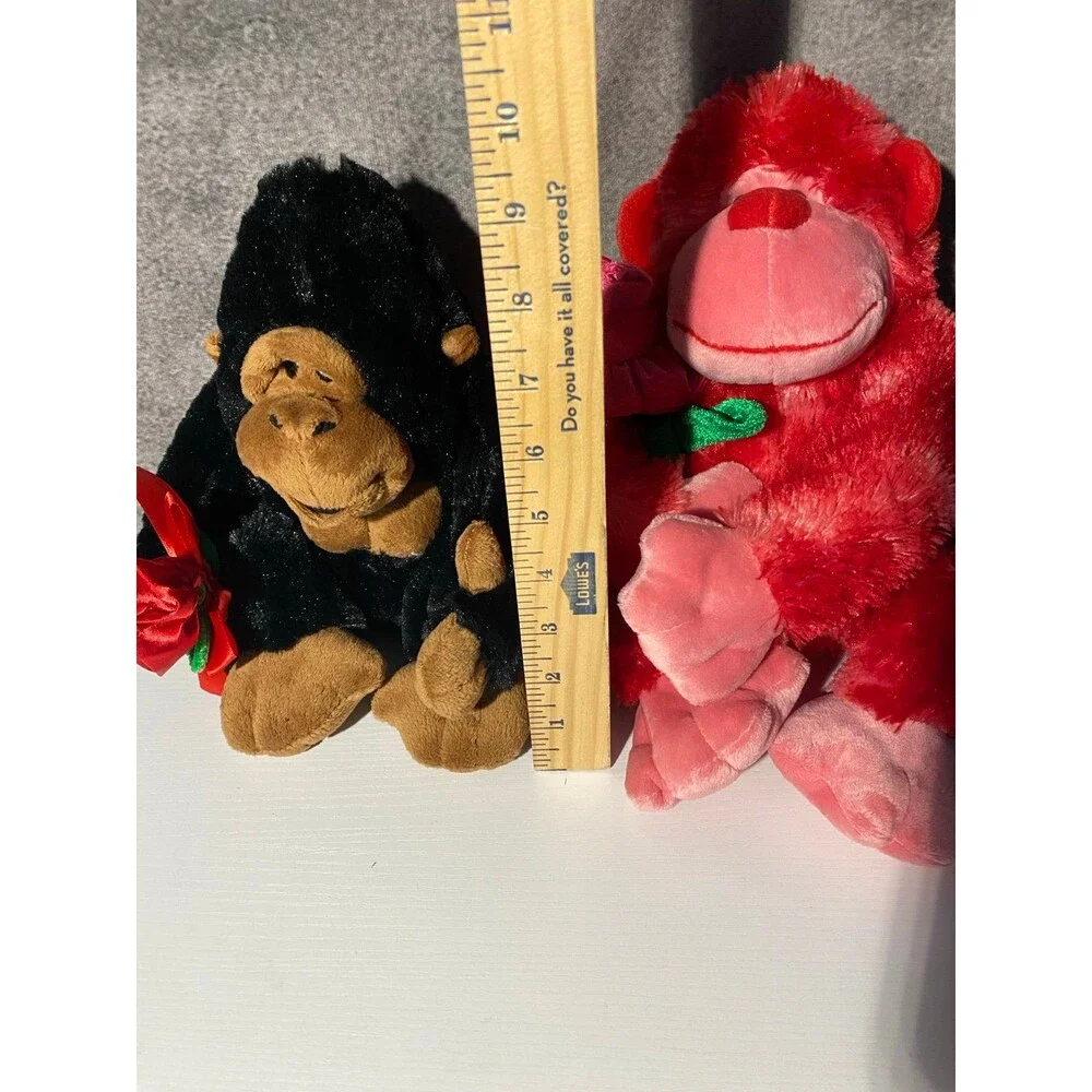 Lot of 2 Valentine’s Day Monkey Stuffed Animal Plush w/ Rose Small 6-14 in